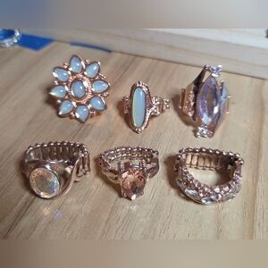 Elegant Rose Gold and Opalescent Ring Set By Paparazzi, LOT of 6